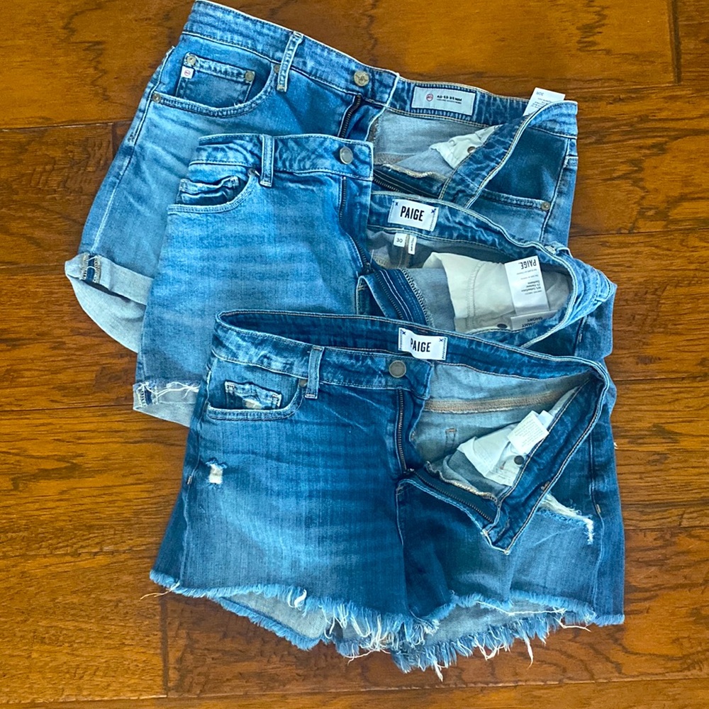 Size 30.  2 Paige shorts 1 AG lots of life left.